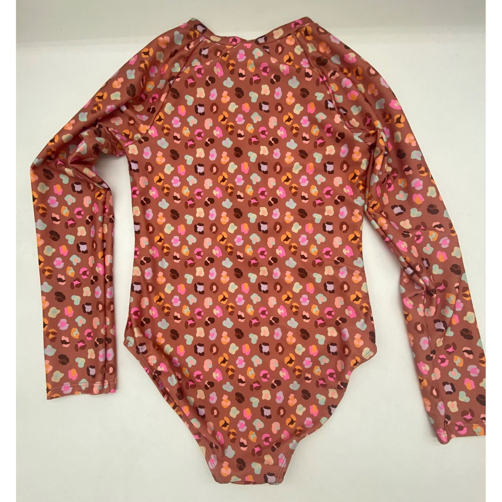 Cat & Jack Kids Leopard Print Long Sleeve One Piece Swimsuit Rash Guard L 10/12